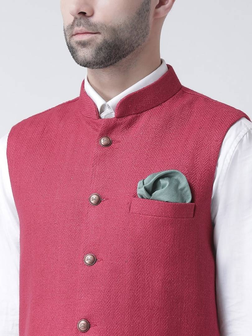 Men's Pink 
Silk Blend
 Solid
 Nehru Jackets